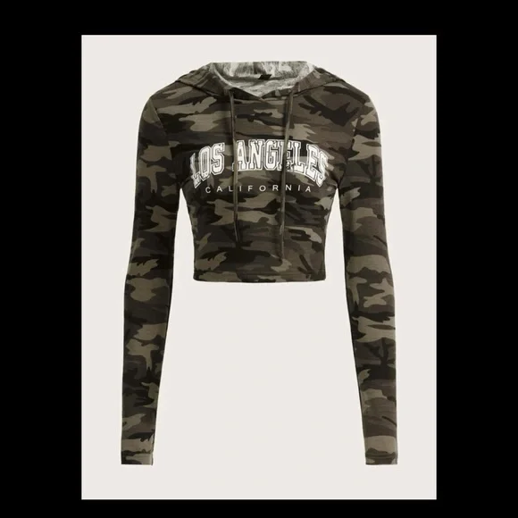 Women’s LA Camo Print Cropped Hoodie NWT Size Large - Picture 4 of 10
